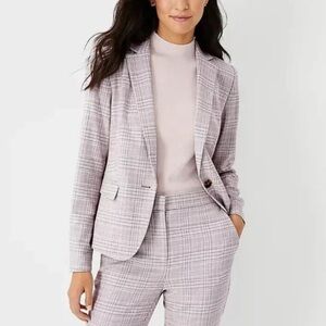 Ann Taylor Women's The One Button Blazer Jacket, Plaid Purple, size 12 T